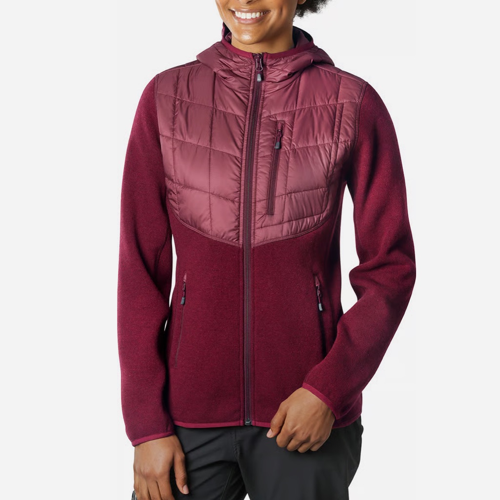 Outdoor Research Vashon Hybrid Full-Zip Burgundy Wool Fleece Puffer Hoodie-Large